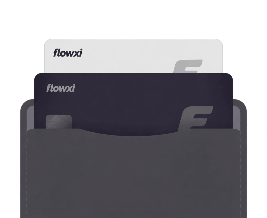 Cartes de paiement Flowxi dans un portefeuille sombre