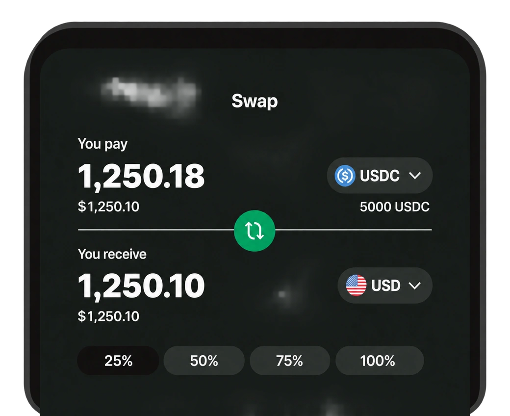 Cryptocurrency swap interface for USDC to USD conversion - Crypy to cash Image