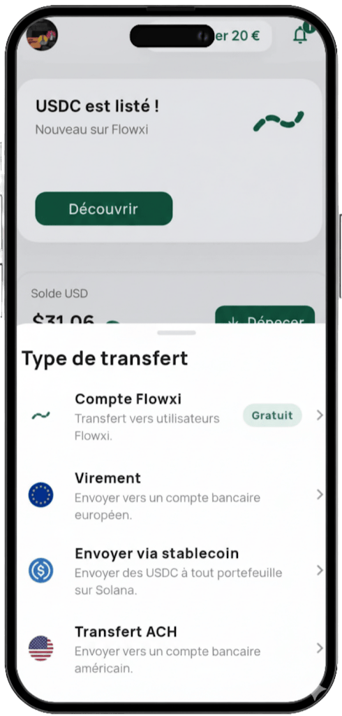 Maquette de la liste des devises du portefeuille