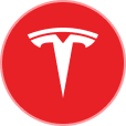 Logo Tesla blanc sur un cercle rouge