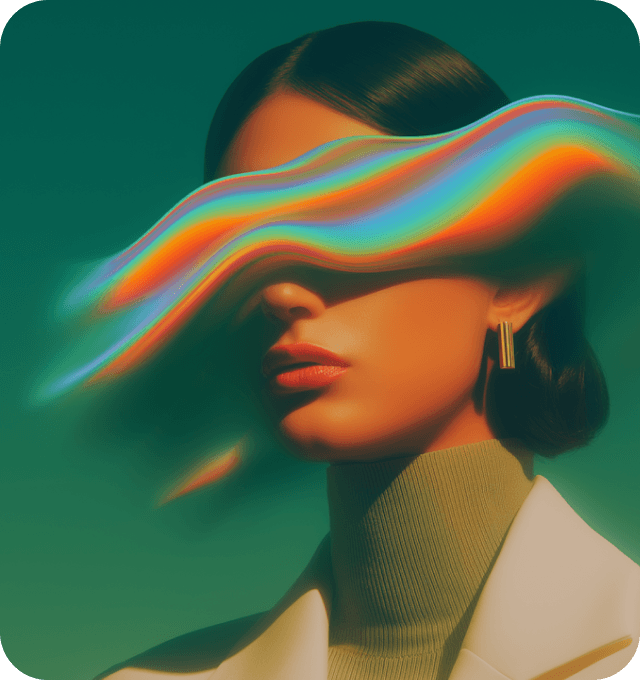 Portrait avec un effet lumineux arc-en-ciel sur les yeux